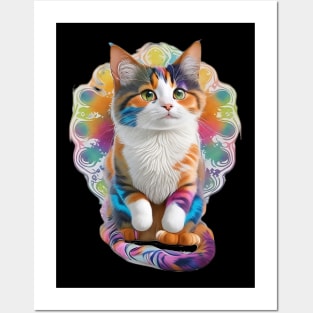 Psychedelic Feline: Cat in Tie-Dye Posters and Art